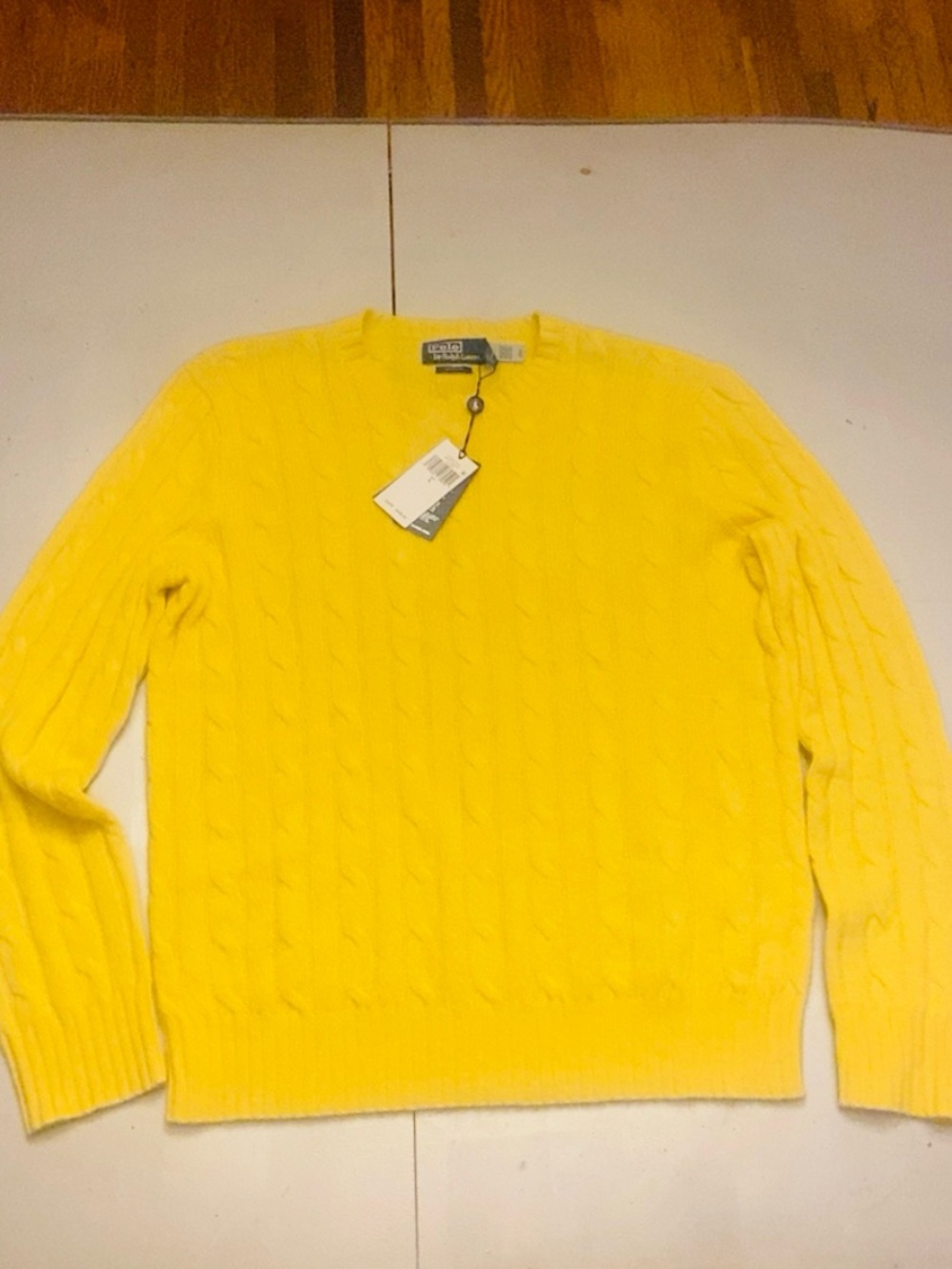 Polo by Ralph Lauren Yellow Cable Knit CashmereCrewneck Sweater